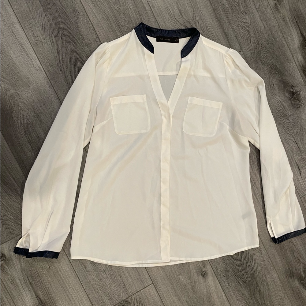 Large white blouse with faux leather details